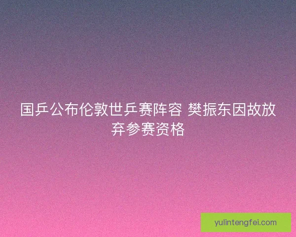 国乒公布伦敦世乒赛阵容 樊振东因故放弃参赛资格